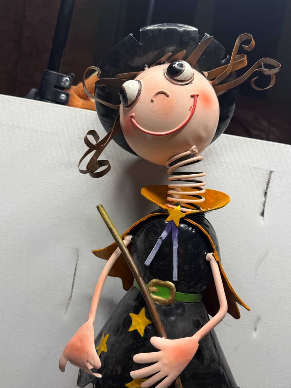 Whimsical Black and Orange Metal Witch Figurine - Charming Home Accent